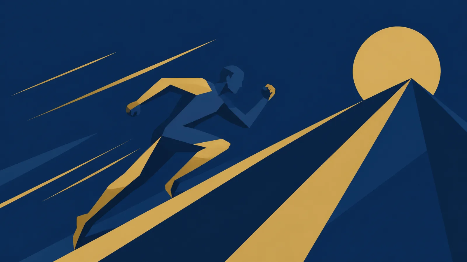 Illustration of a soldier sprinting forward toward a rising sun, representing progress toward passing the Army Fitness Test.