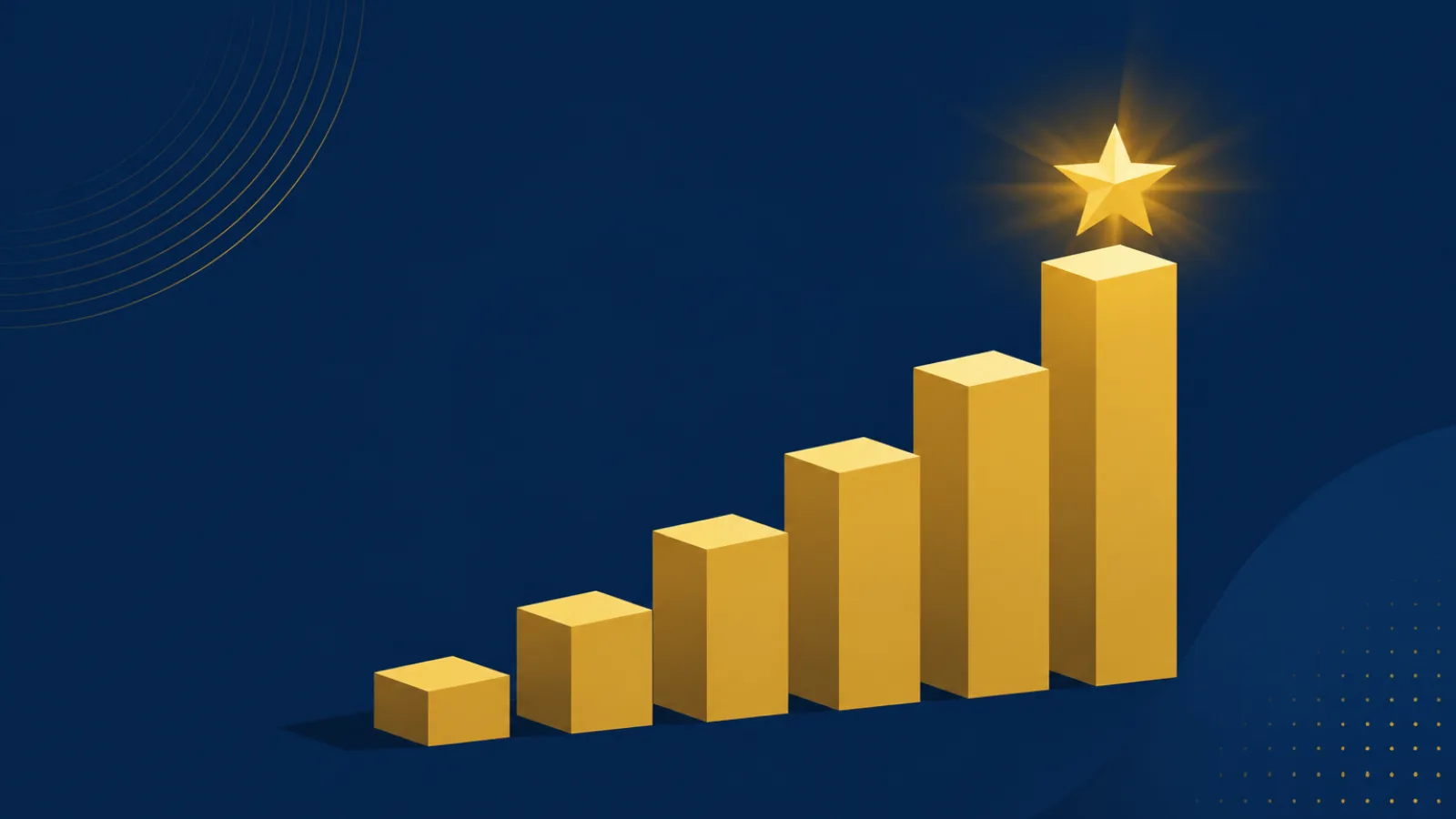 Illustration of ascending bars rising toward a gold star, representing a rising Army Fitness Test score.